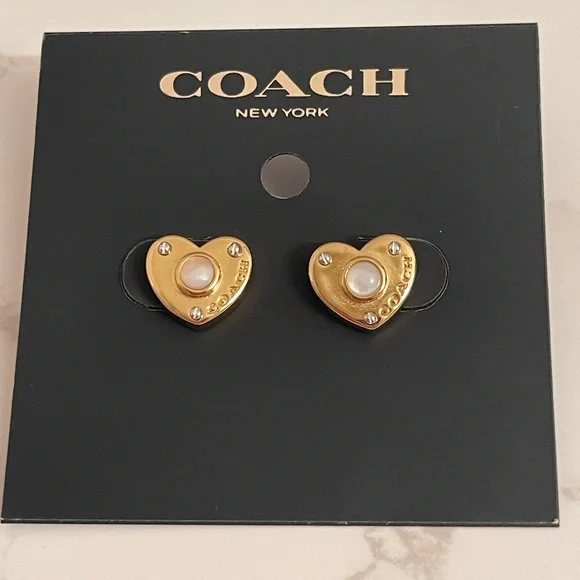 Coach | Jewelry | Coach Pearl Heart Padlock Stud Earrings  display picture 3